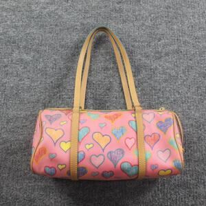 Vintage Dooney Bourke Barrel Bag Heart Print Purse Pink Multi Color Y2k 90s